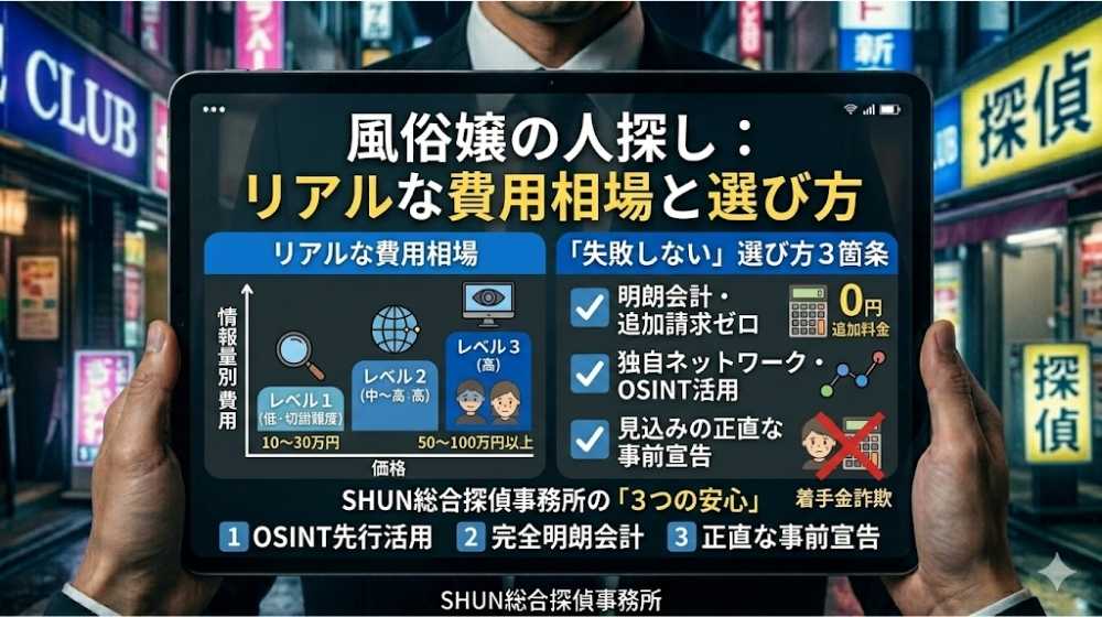 風俗嬢の人探しにかかる探偵費用のリアルな相場と「失敗しない」選び方