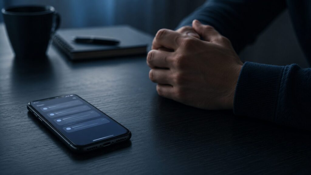 音信不通後に感情的な連絡を控えるイメージ