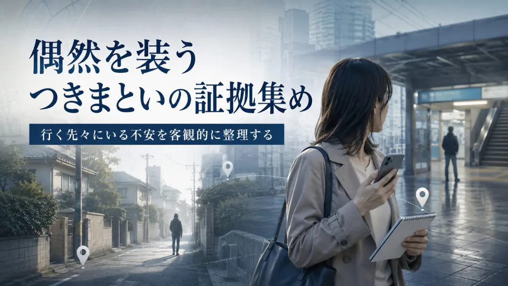偶然を装うつきまといの証拠集めについて悩む相談者のイメージ