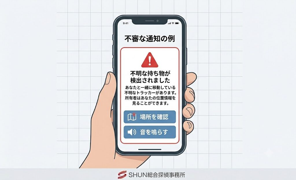 スマホに不明なトラッカー通知が出たときに記録するイメージ