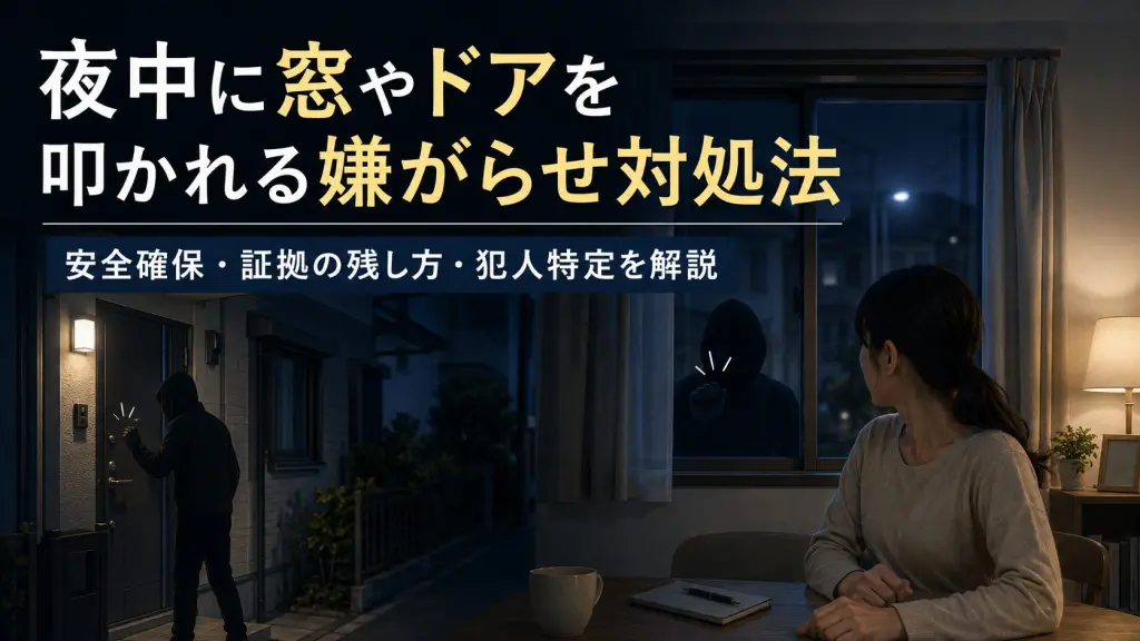 夜中に窓やドアを叩かれる嫌がらせに悩む住宅のイメージ
