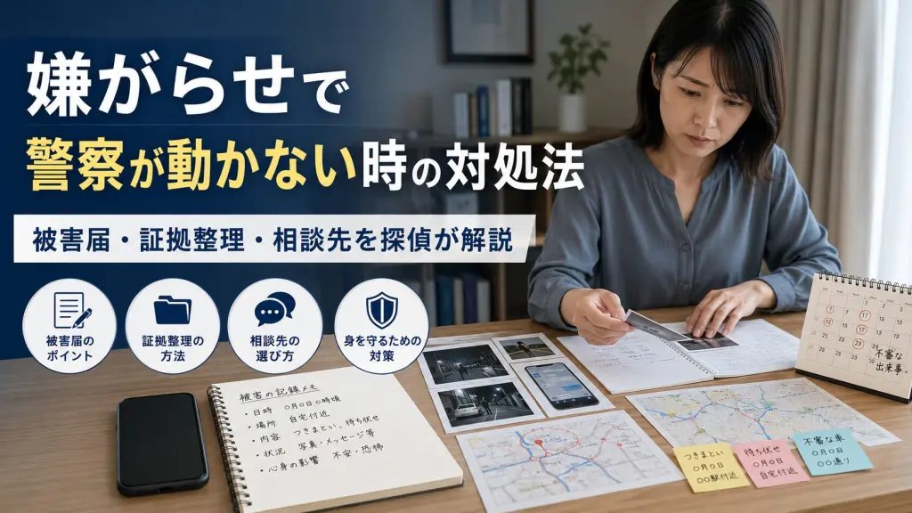 嫌がらせで警察が動かない時に被害届と証拠整理を考える相談者のイメージ