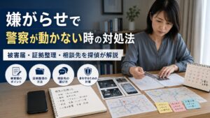 嫌がらせで警察が動かない時に被害届と証拠整理を考える相談者のイメージ