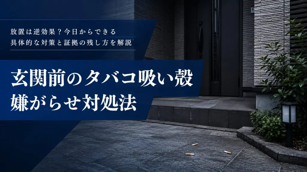玄関前にタバコの吸い殻を捨てられる嫌がらせの対処法を示すイメージ