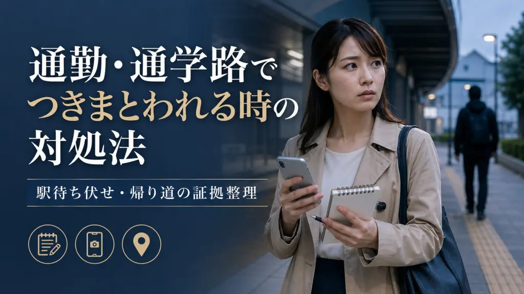 通勤や通学路でつきまといに不安を感じる人が相談準備をしているイメージ
