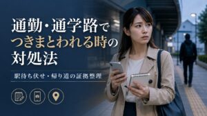 通勤や通学路でつきまといに不安を感じる人が相談準備をしているイメージ