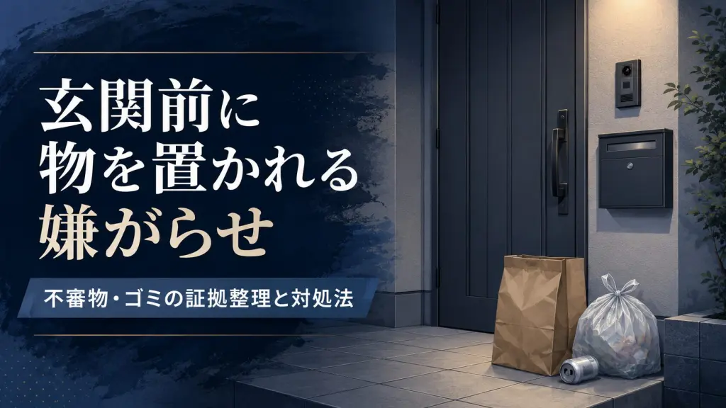玄関前に物を置かれる嫌がらせの対処法を示すイメージ