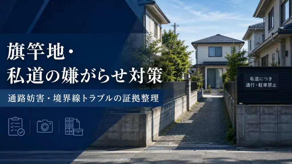 旗竿地や私道の嫌がらせトラブルを表す住宅地のイメージ