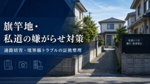 旗竿地や私道の嫌がらせトラブルを表す住宅地のイメージ
