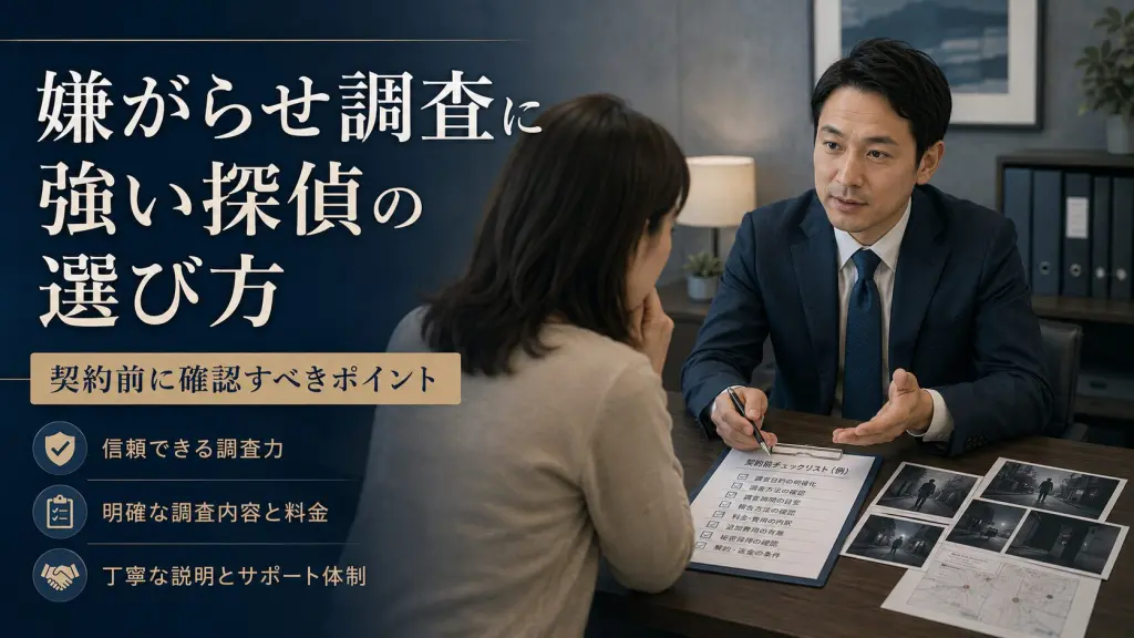 嫌がらせ調査に強い探偵の選び方を相談室で確認する様子