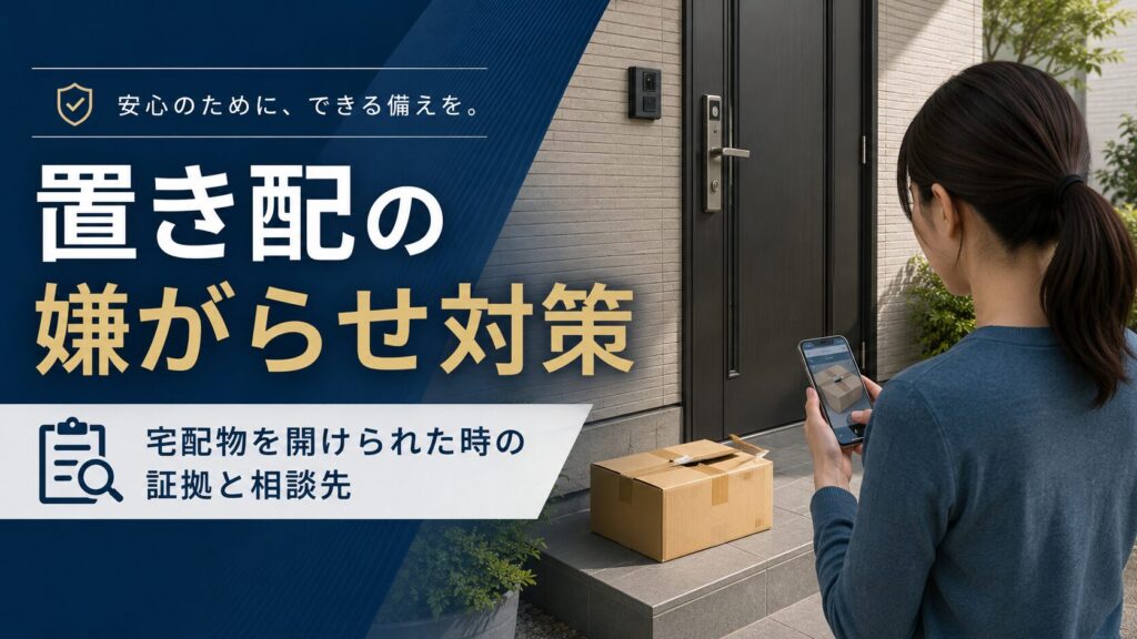 置き配の嫌がらせと宅配物被害の証拠対策を示すイメージ