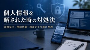 ネットに個人情報を晒された時の対処法を解説するアイキャッチ画像