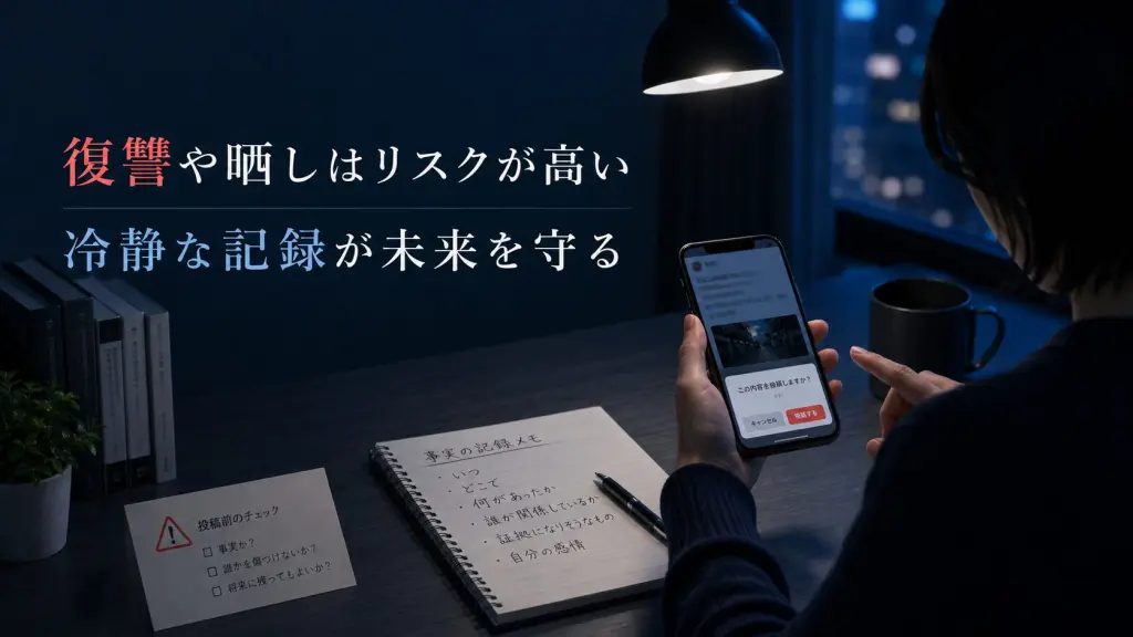 嫌がらせへの仕返しやSNS晒しを避けるイメージ