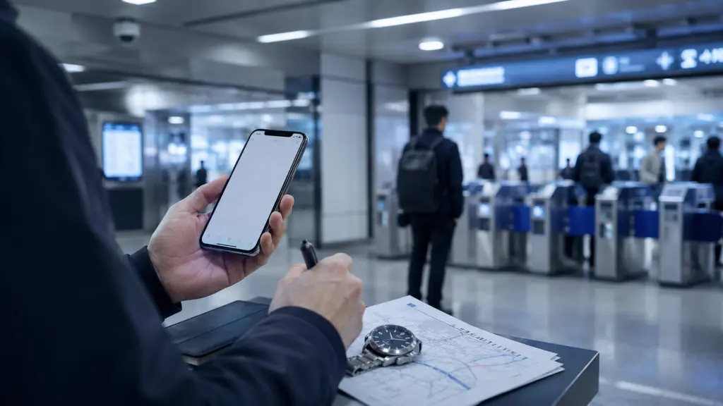 駅の改札付近で待ち伏せ被害の日時や場所を記録するイメージ