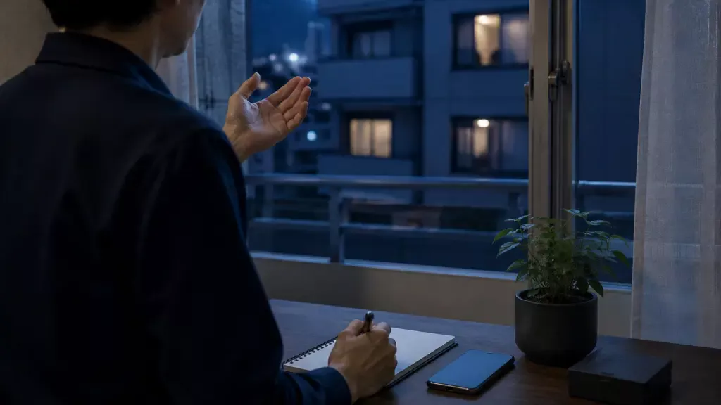 ベランダや窓から入る異臭を確認するイメージ