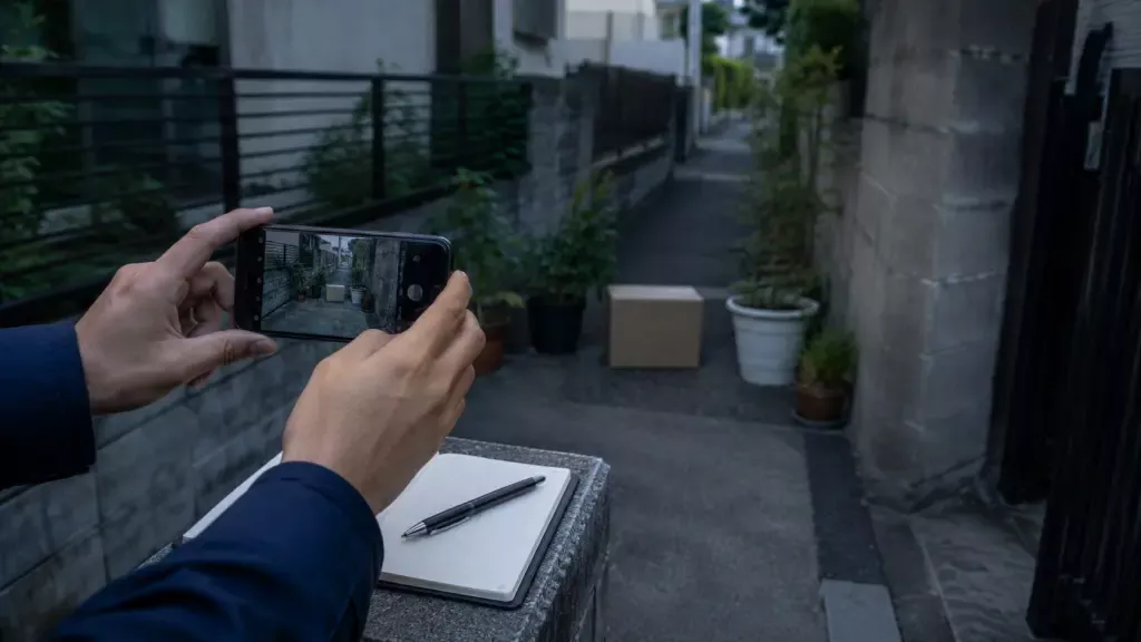 嫌がらせ被害を写真とメモで記録するイメージ